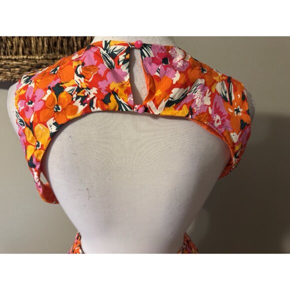 All About May Long Elle Dress 10 Large Halter Tie Back Floral Cut Out Floral - Picture 11 of 11